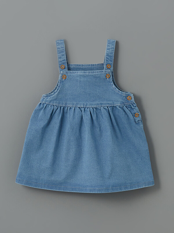 LCW baby Kare Yaka Basic Kız Bebek Jean Elbise