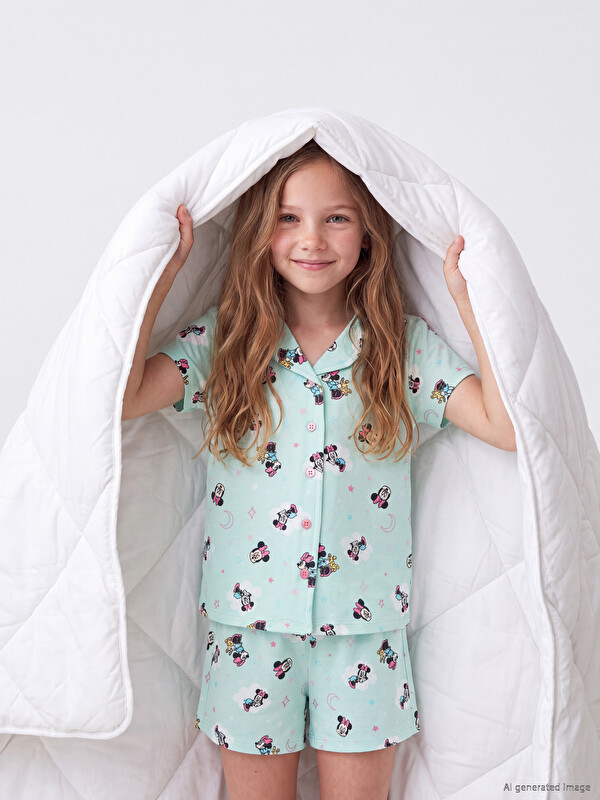 LCW Kids Minnie Mouse Baskılı Şortlu Kız Çocuk Pijama Takım