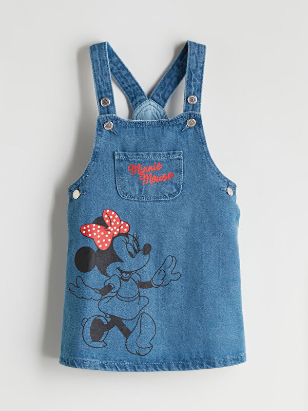 LCW Kids Minnie Mouse Nakışlı Kız Çocuk Jean Elbise