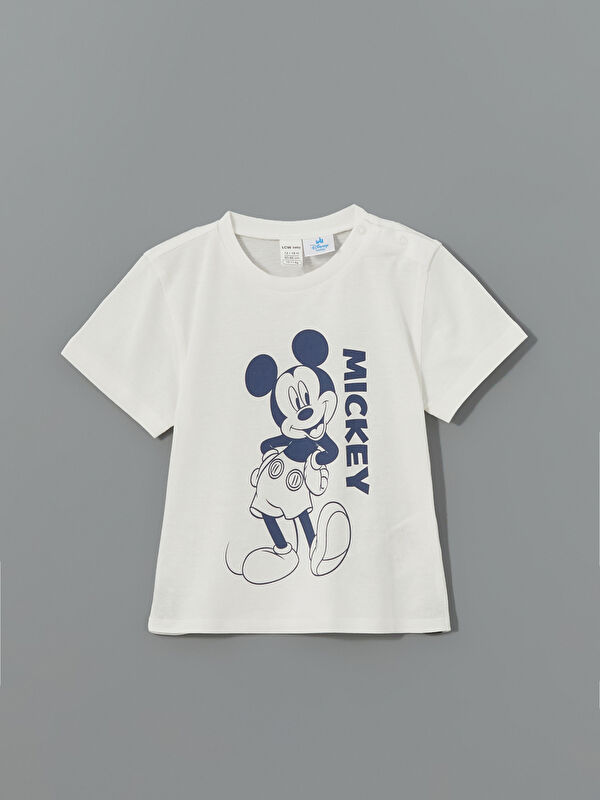 LCW baby Bisiklet Yaka Mickey Mouse Baskılı Erkek Bebek Tişört