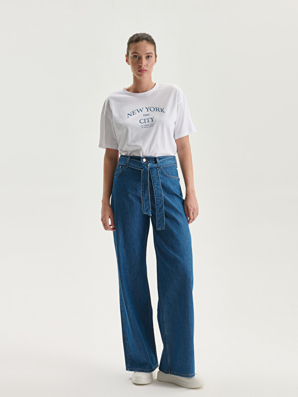 LCW Jeans جينز واسع الأرجل بحزام عالي الخصر للسيدات