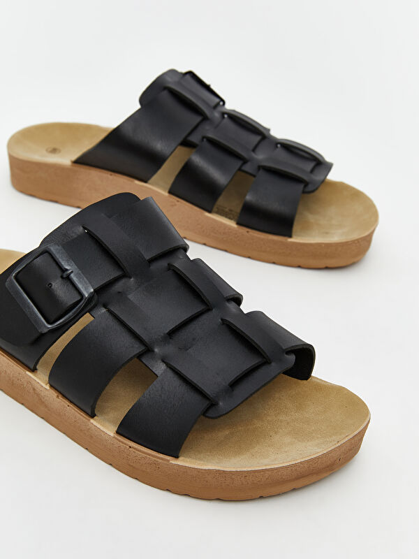 Deri Görünümlü Erkek Terlik - Görsel 4