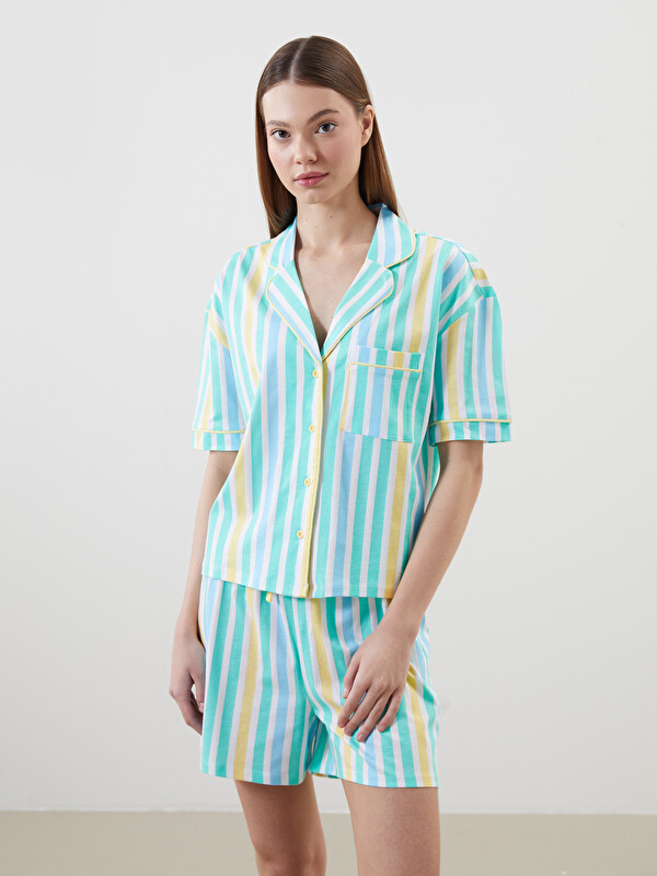 LCW DREAM Gömlek Yaka Çizgili Kadın Pijama Üstü