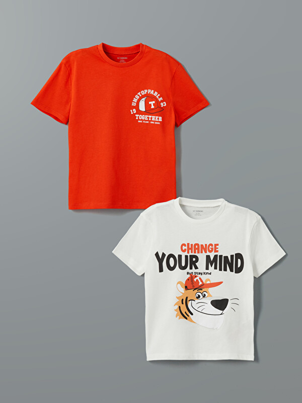 LCW Kids Crew Neck Printed Baby Boys T-Shirt 2 Pack