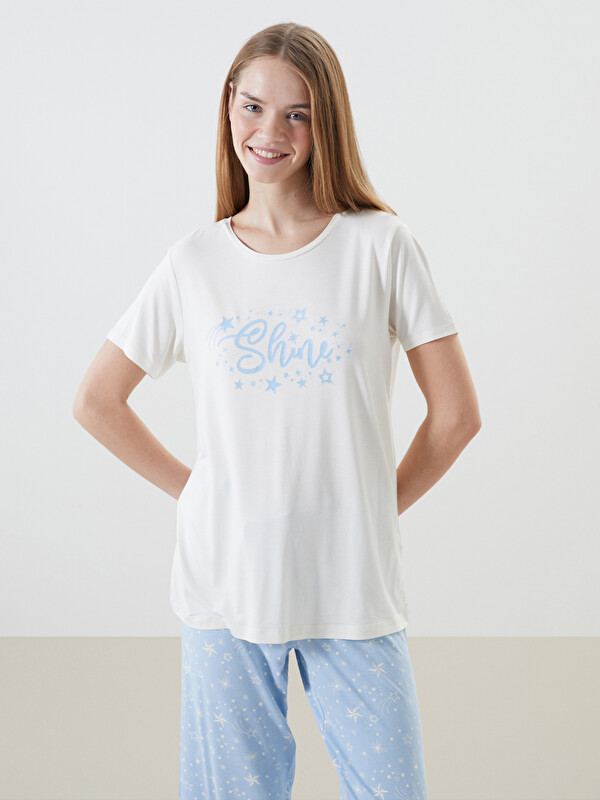 LCW DREAM Bisiklet Yaka Baskılı Kadın Pijama Takımı