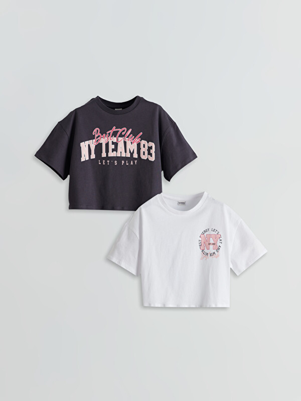 LCW Kids Crew Neck Girls' Crop T-Shirt 2-Pack