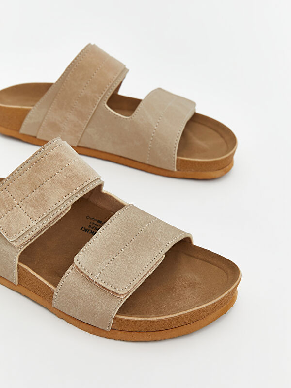 Lcw Steps Bej Lcw Steps Süet Görünümlü Cırt Cırtlı Kadın Terlik