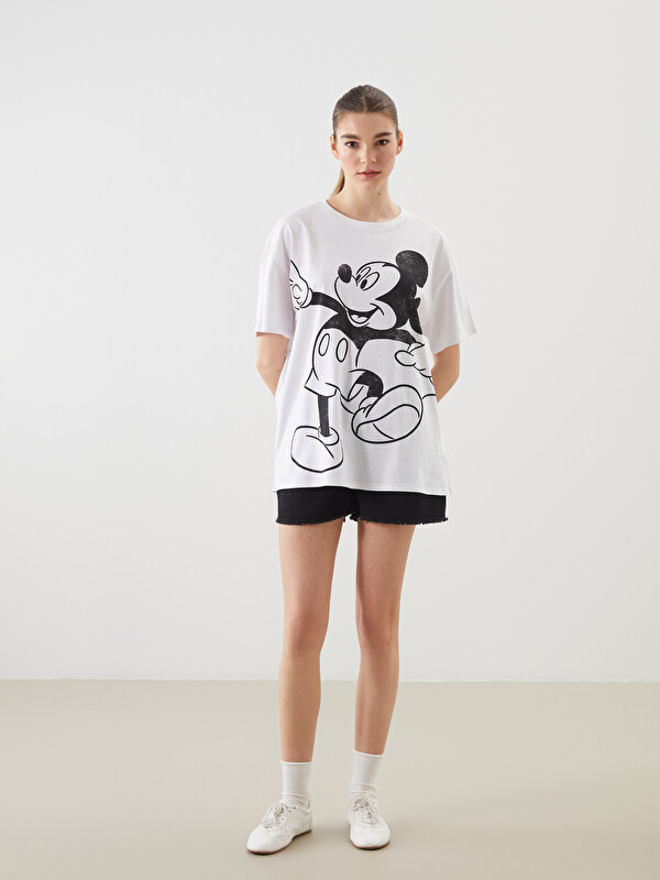 XSIDE Bisiklet Yaka Mickey Mouse Baskılı Kadın Tişört - S5DH31Z8