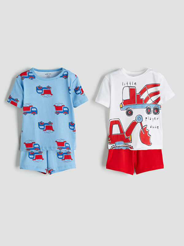 LCW baby Bisiklet Yaka Erkek Bebek Şortlu Pijama Takım 2'li