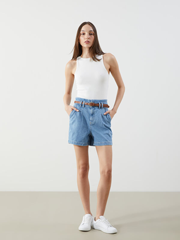 LCW Jeans Beli Kemerli Paperbag Kadın Jean Şort