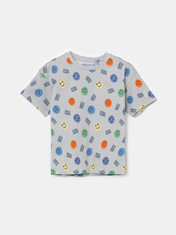 LCW Kids Bisiklet Yaka Baskılı Erkek Çocuk Pijama Üst