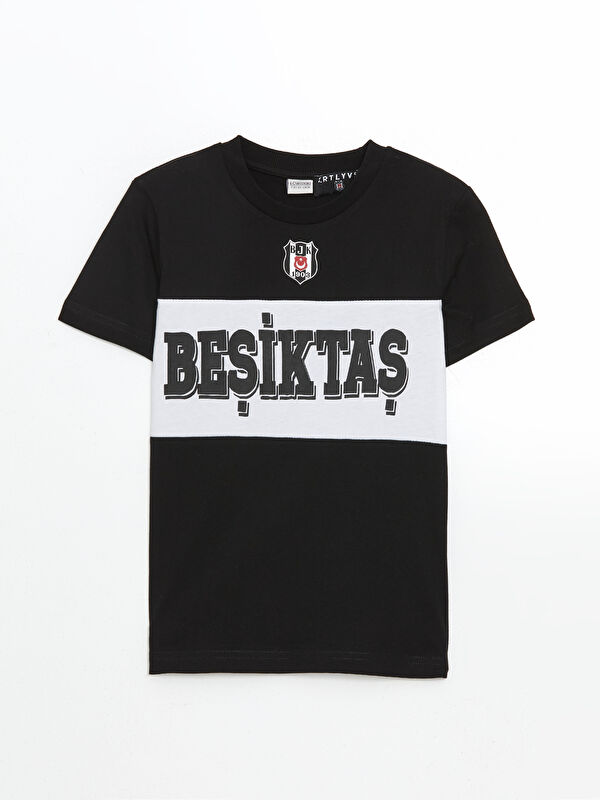 LCW Kids Siyah Bisiklet Yaka Beşiktaş Baskılı Erkek Çocuk Tişört