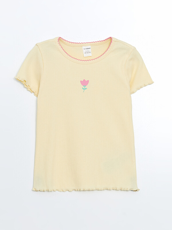 LCW Kids Sarı Bisiklet Yaka Çiçekli Kız Çocuk Tişört - S5DS51Z1