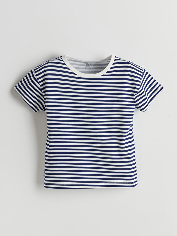 LCW baby Bisiklet Yaka Çizgili Erkek Bebek Pijama Üst