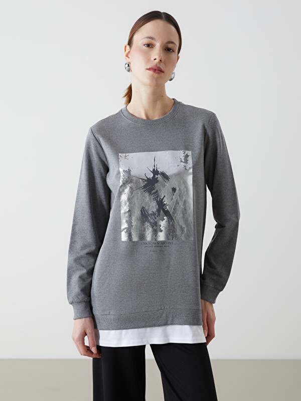 LCWAIKIKI Classic Tunique Sweatshirt Imprimée à Col Rond pour Femmes
