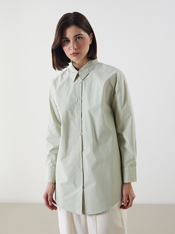 LCW Modest Striped Poplin Women's Shirt Tunic