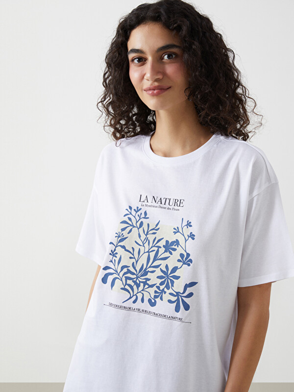 LCW Modest Crew Neck Printed Oversize Women's Tunic
