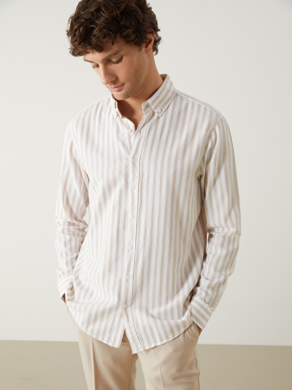 LCW Vision Regular Fit Long Sleeve Striped Poplin Men's Shirt