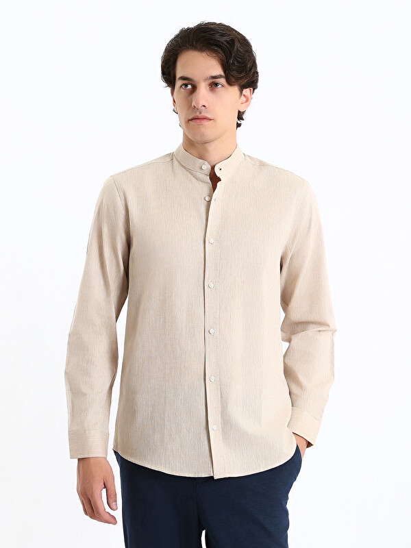 LCW Vision Regular Fit Long Sleeve Linen Blend Men's Shirt