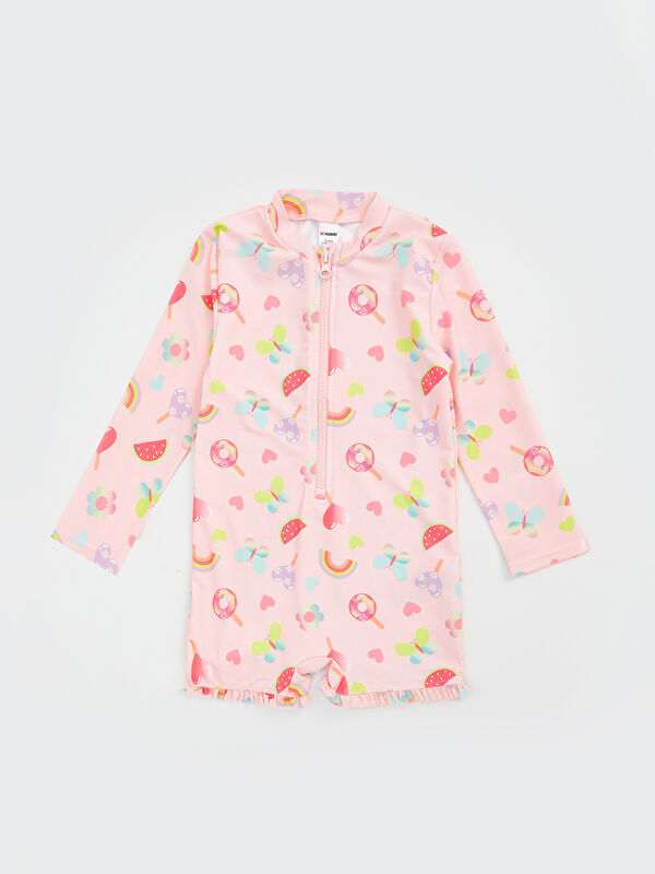 LCW Kids Baskılı Şortlu Kız Çocuk Mayo