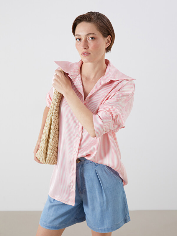 LCWAIKIKI Classic Chemise en Satin Rayé pour Femmes