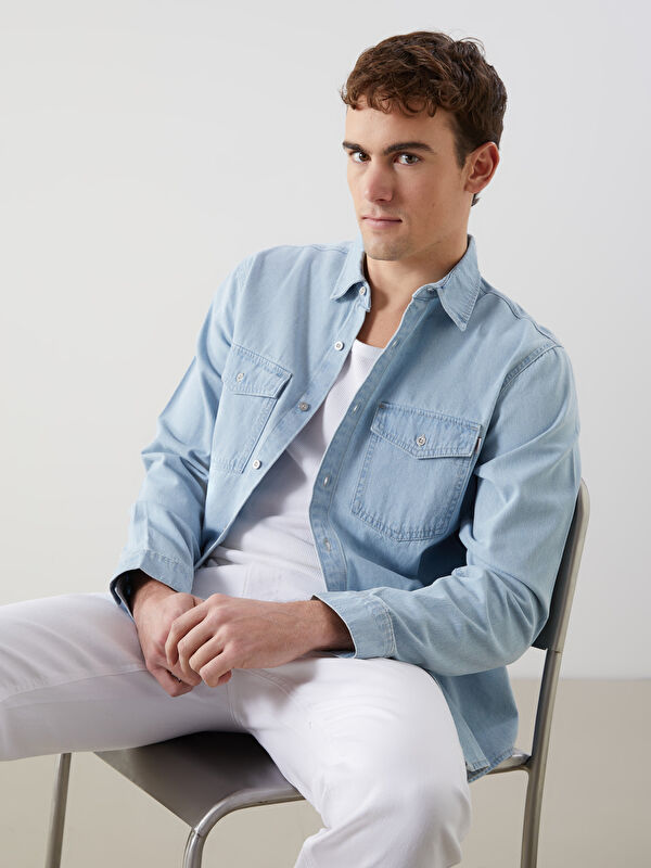 LCW Jeans Regular Fit Langarm Denim-Hemd für Herren