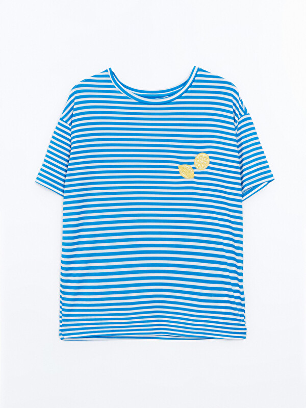 LCW DREAM Bisiklet Yaka Çizgili Kadın Pijama Üst