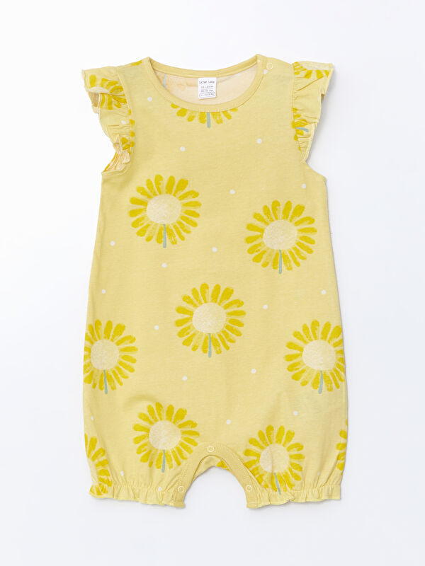 LCW baby Bisiklet Yaka Çiçekli Kız Bebek Tulum