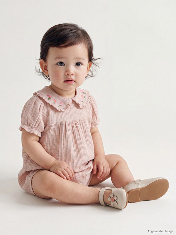 LCW baby Bebe Yaka Kız Bebek Müslin Tulum