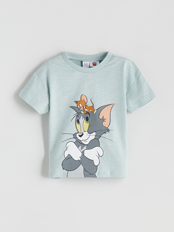 LCW baby Bisiklet Yaka Kısa Kollu Tom ve Jerry Baskılı Erkek Bebek Tişört