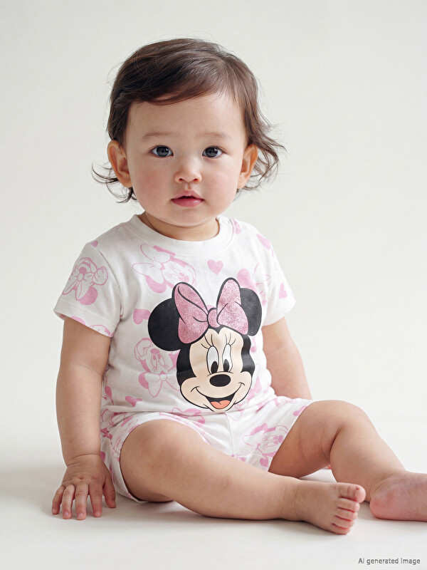 LCW baby Minnie Mouse Baskılı Kız Bebek Şortlu Pijama Takım