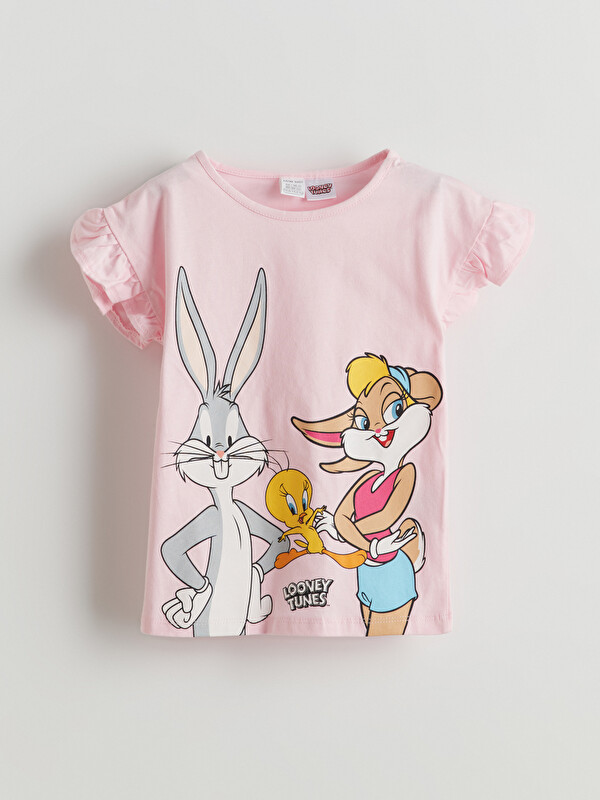 LCW baby Bisiklet Yaka Bugs Bunny Baskılı Kız Bebek Tişört