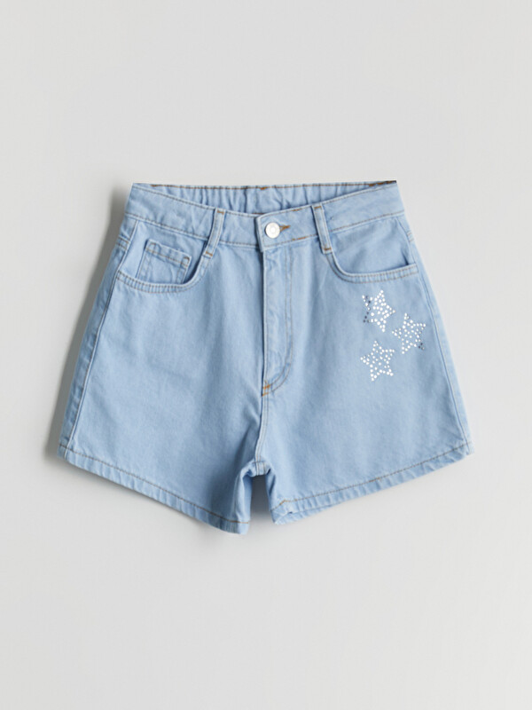 LCW Kids Short en jean fille à taille élastiquée orné de strass