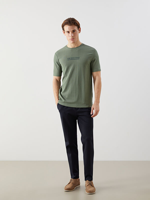 LCWAIKIKI Classic Yeşil Bisiklet Yaka Kısa Kollu Baskılı Erkek