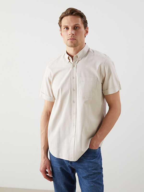 LCWAIKIKI Classic Regular Fit Kısa Kollu Armürlü Erkek Gömlek