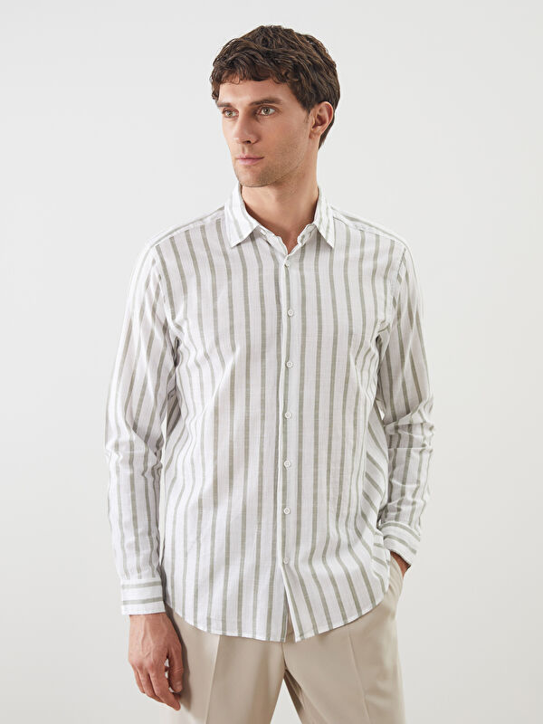 SOUTHBLUE Slim Fit Uzun Kollu Çizgili Poplin Erkek Gömlek