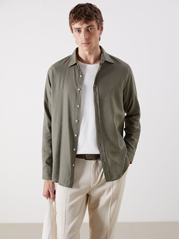 LCW Vision Slim Fit Uzun Kollu Armürlü Erkek Gömlek
