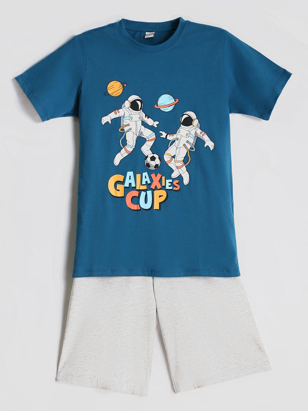 LCW Kids Crew Neck Boys' Shorts Pyjama Set