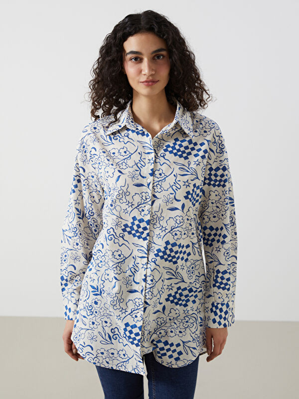 LCW Modest Desenli Oversize Kadın Gömlek Tunik