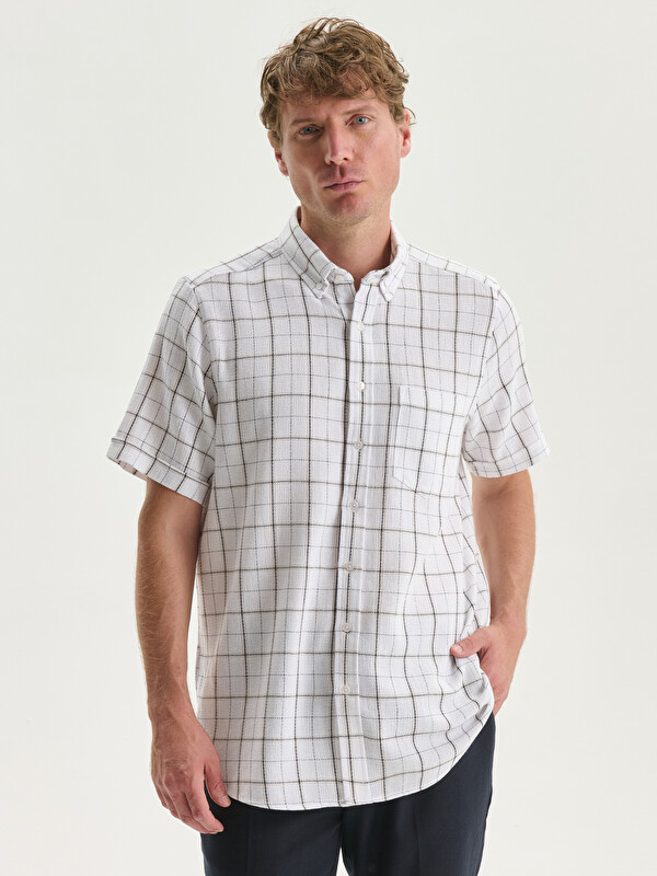 LCWAIKIKI Classic Regular Fit Kısa Kollu Ekose Poplin Erkek Gömlek