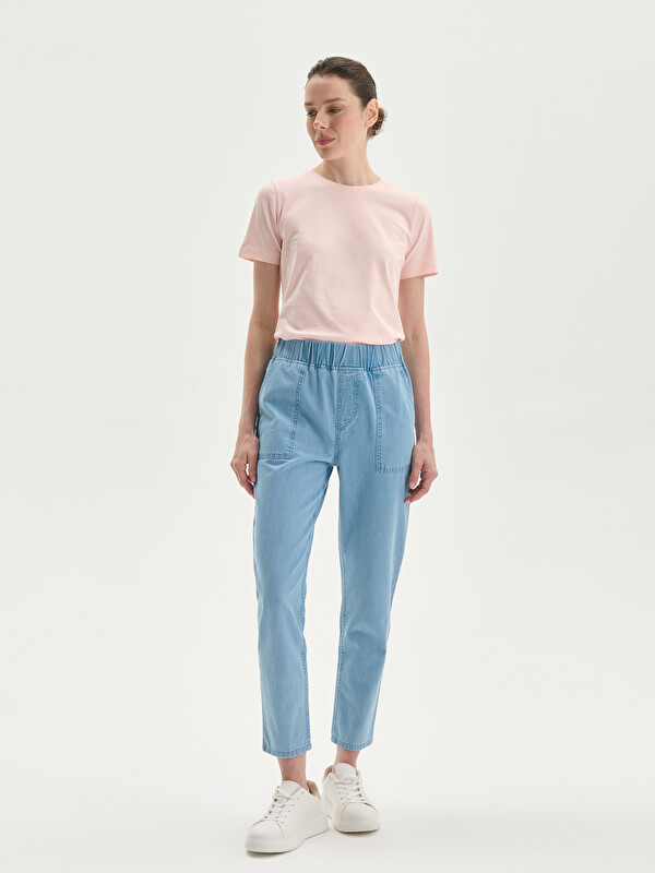 LCW Jeans جينز بخصر مطاطي بمقاس مناسب للأم للسيدات