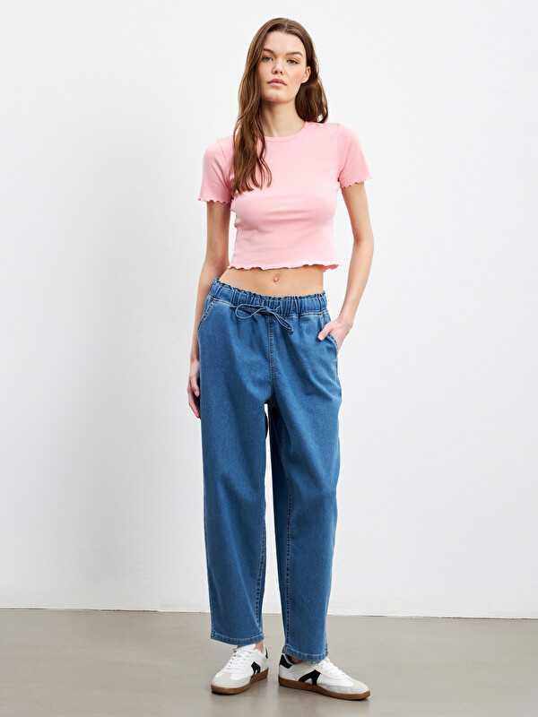 LCW Jeans جينز بخصر مطاطي بمقاس مناسب للأم للسيدات