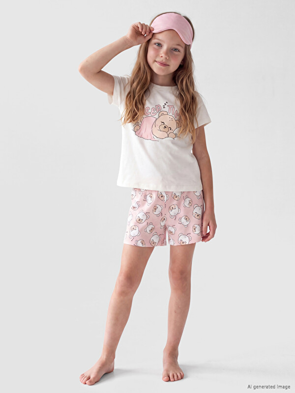 LCW Kids Bedrucktes Baumwoll-Kurzes Pyjama-Set für Mädchen