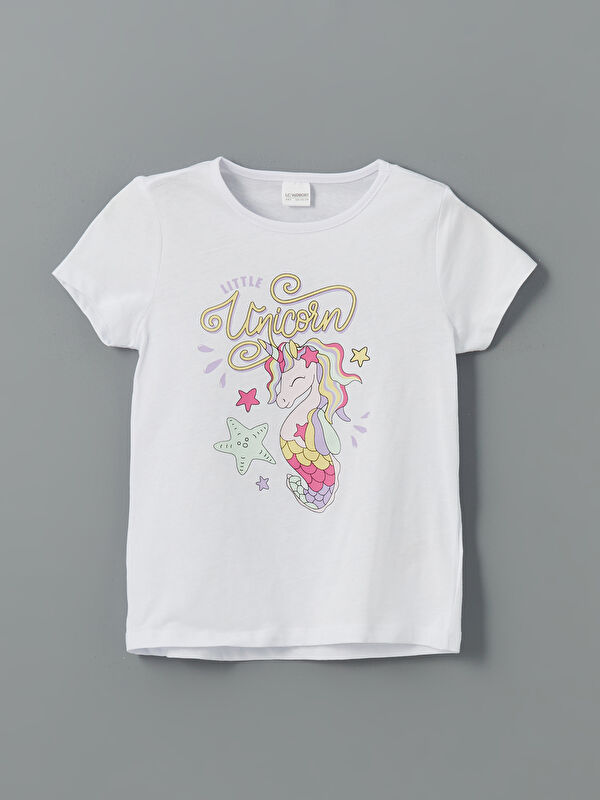 LCW Kids Bisiklet Yaka Baskılı Kız Çocuk Pijama Üst