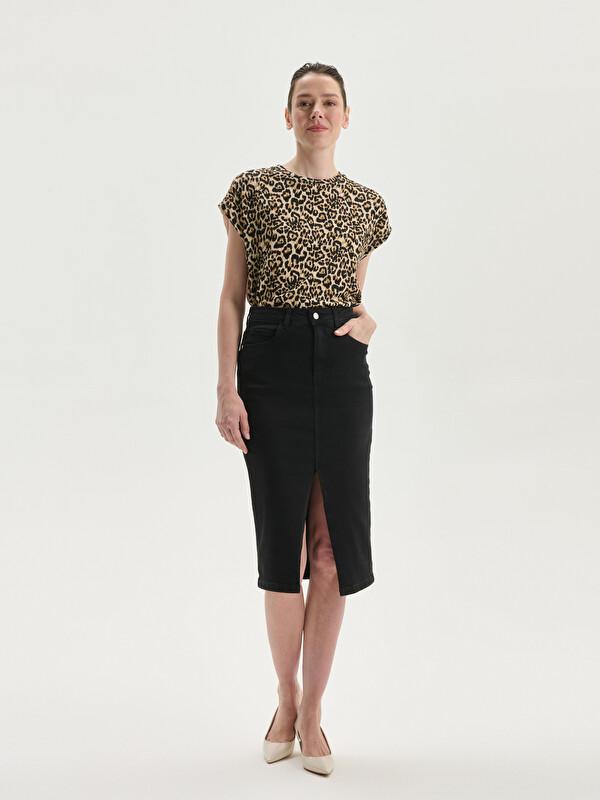 LCW Jeans Jupe en Jean Coupe Slim Détail Fendu
