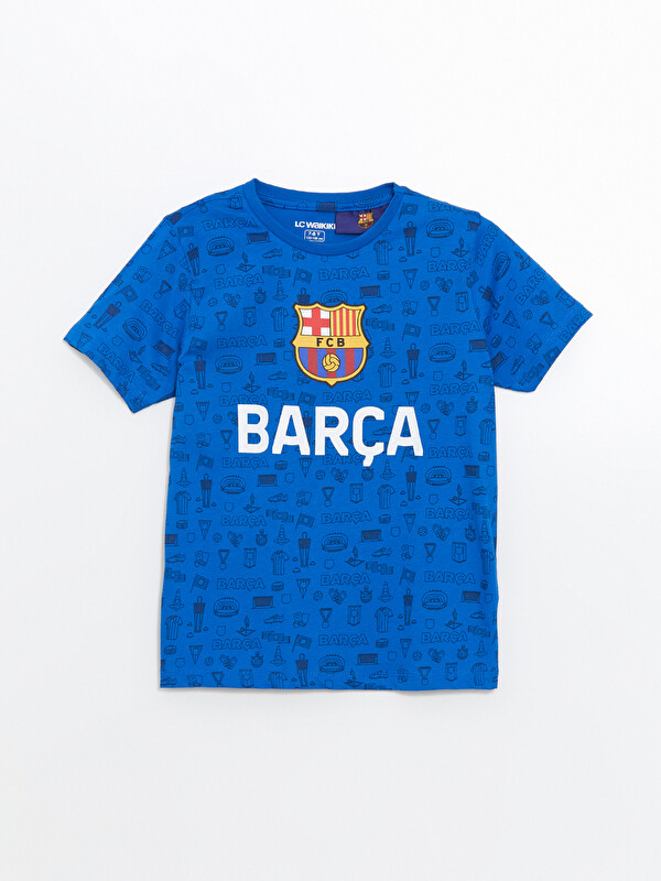 LCW Kids Bisiklet Yaka Barcelona Baskılı Erkek Çocuk Pijama Üst