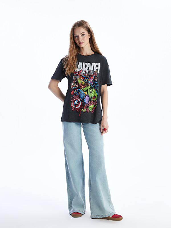 XL GRINDLODGE x LOV S/S フルカラーTEE 刺繍 XSIDE Crew Neck Marvel Printed Women's T-Shirt - S5FY53Z8-VDL - LC