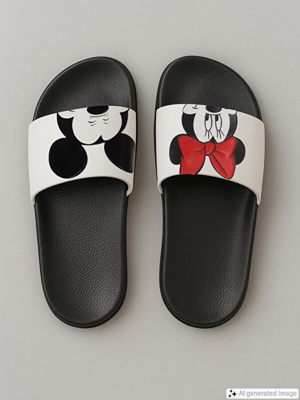 LCW STEPS Single Strapped Minnie & Mickey Printed Women's Slides
