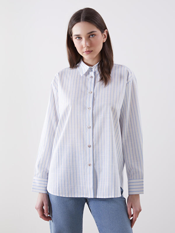 LCW Vision Striped Oversize Linen Blend Women's Shirt