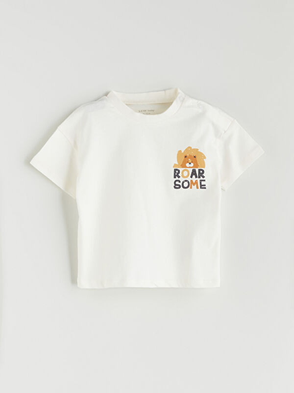 LCW baby Bisiklet Yaka Baskılı Erkek Bebek Tişört